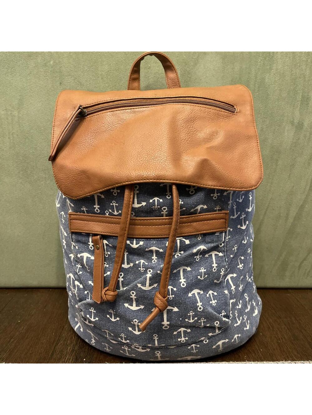 Nautical Anchor Canvas Faux Leather Backpack Madden Girl